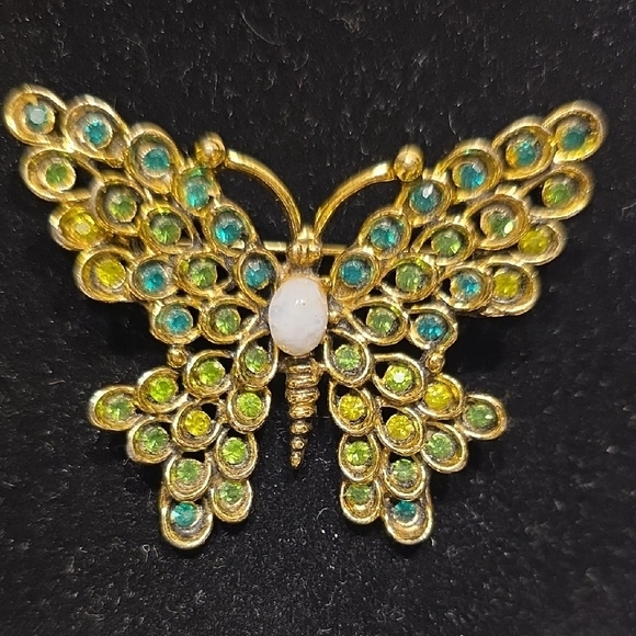 Holly Craft Jewelry - Holly Craft Vintage Green Rhinestone Butterfly Brooch Approx 2.5 Inches Wide